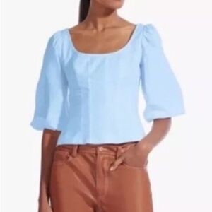 Staud Blue Puff Sleeve Top